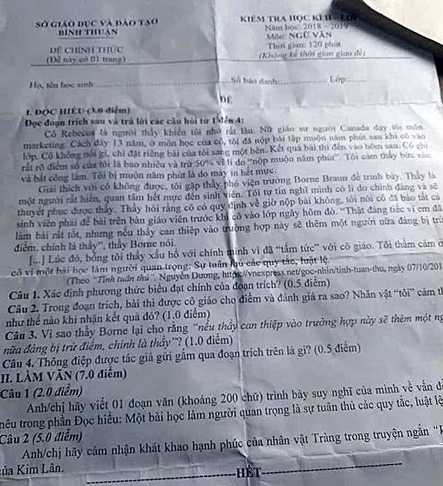 Đề thi Ngữ Văn bị lộ Đề thi Ngữ Văn bị lộ