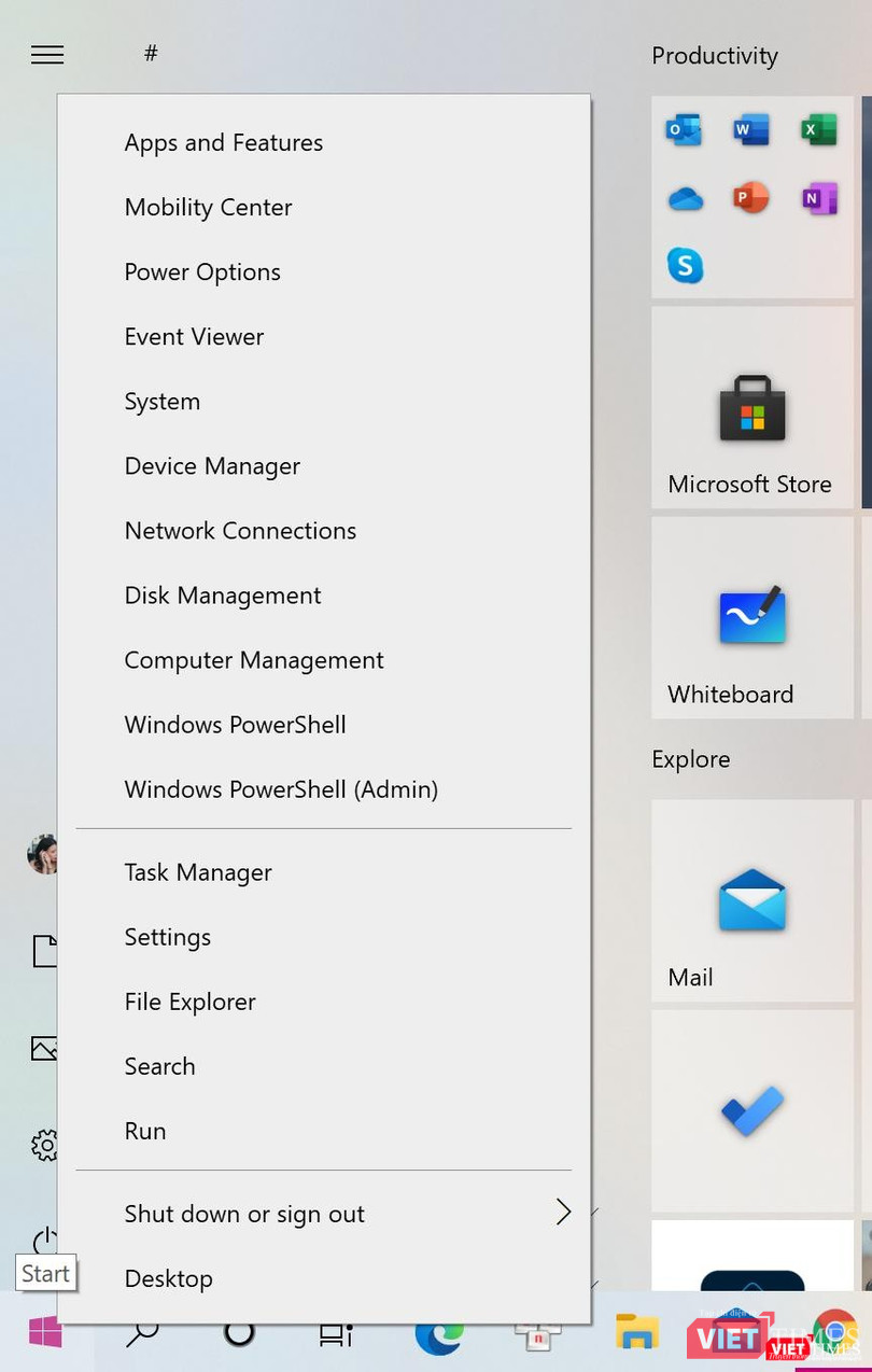 Thanh menu ẩn trong nút Start. Thanh menu ẩn trong nút Start.