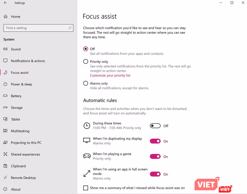 Quản lý các thông báo với Focus Assist.