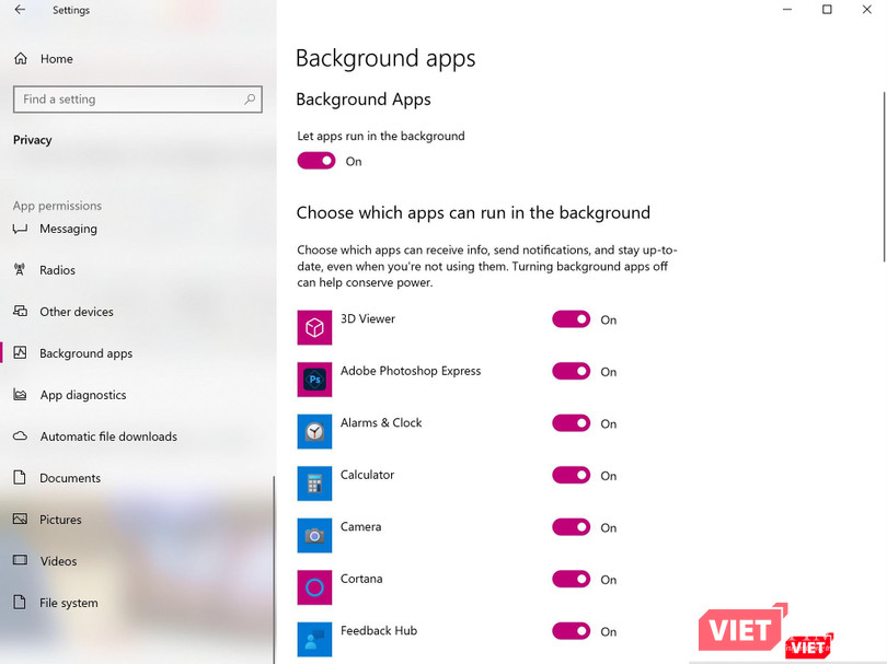 Thiết lập các ứng dụng chạy nền trên Windows 10. Thiết lập các ứng dụng chạy nền trên Windows 10.