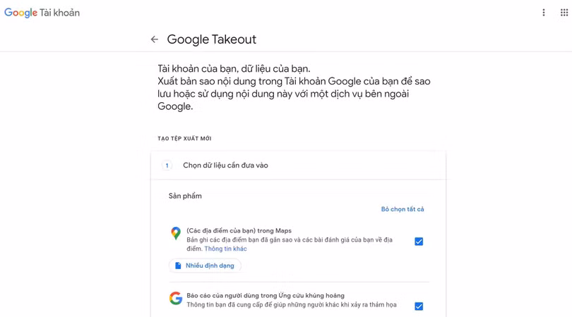 Sao lưu dữ liệu bằng Google Takeout.
