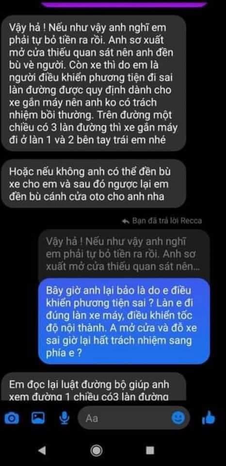 Đoạn tin nhắn giữa Huỳnh Anh và người bị va chạm.