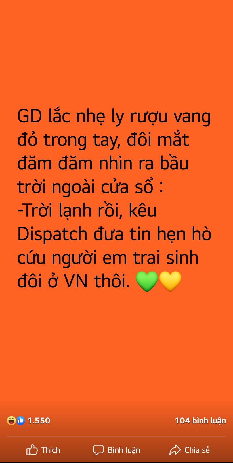 Bài post vui "đá xoáy" Sơn Tùng M-TP giữa tin đồn hẹn hò của GD (G-Dragon). Ảnh chụp màn hình. Bài post vui "đá xoáy" Sơn Tùng M-TP giữa tin đồn hẹn hò của GD (G-Dragon). Ảnh chụp màn hình.