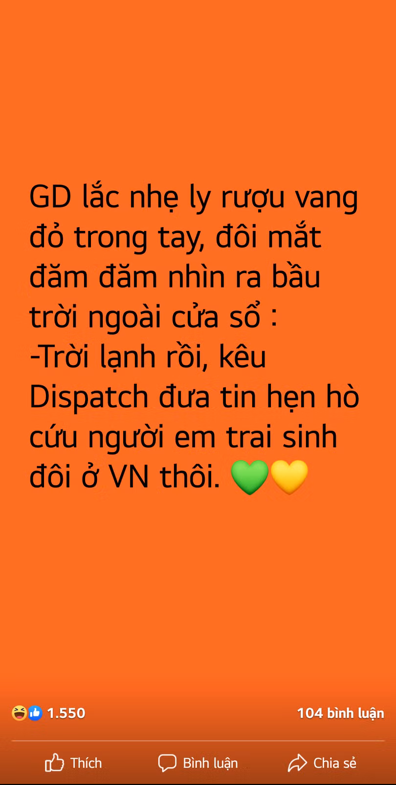 Bài post vui "đá xoáy" Sơn Tùng M-TP giữa tin đồn hẹn hò của GD (G-Dragon). Ảnh chụp màn hình. Bài post vui "đá xoáy" Sơn Tùng M-TP giữa tin đồn hẹn hò của GD (G-Dragon). Ảnh chụp màn hình.