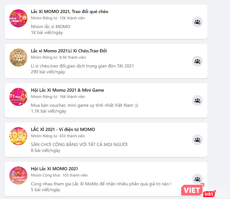 Hàng loạt hội nhóm trên mạng xã hội lập ra để "lì xì chéo" .
