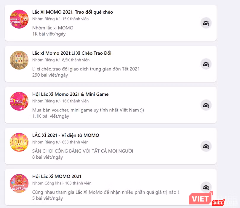 Hàng loạt hội nhóm trên mạng xã hội lập ra để "lì xì chéo" .