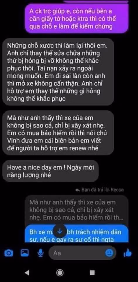 Đoạn tin nhắn giữa Huỳnh Anh và người bị va chạm.