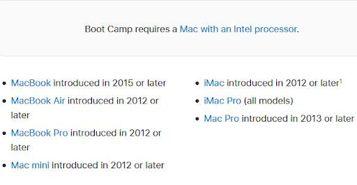 Danh sách các dòng máy Mac hỗ trợ chạy Windows 10 qua Boot Camp. Ảnh: Apple. Danh sách các dòng máy Mac hỗ trợ chạy Windows 10 qua Boot Camp. Ảnh: Apple.