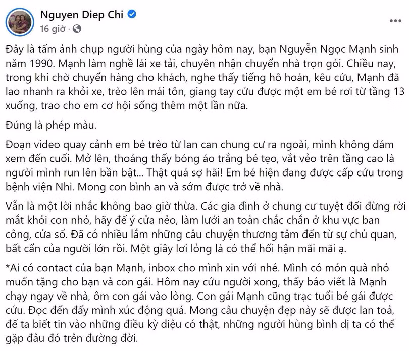 Bài đăng của MC Diệp Chi.
