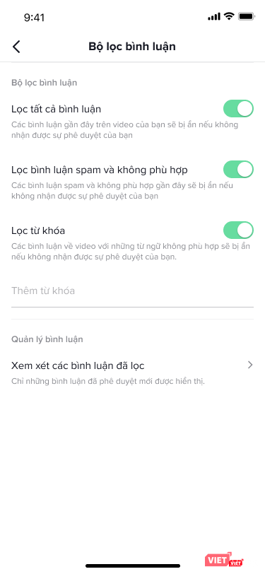 Tùy chỉnh lọc bình luận trong phần cài đặt. Tùy chỉnh lọc bình luận trong phần cài đặt.