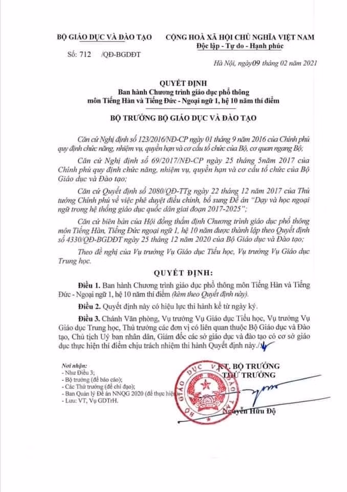 Quyết định của Bộ GD&amp;ĐT.