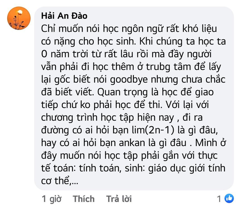 Một tài khoản mạng xã hội nêu quan điểm.