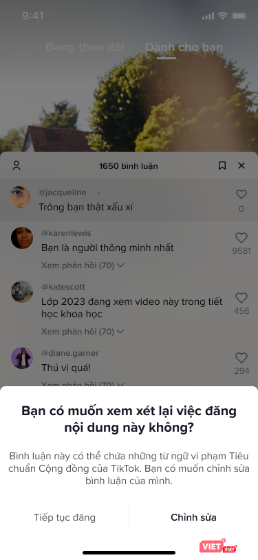 Cảnh báo khi đăng tải bình luận có chứa từ ngữ không phù hợp. Cảnh báo khi đăng tải bình luận có chứa từ ngữ không phù hợp.