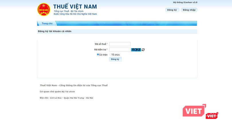 Cổng đăng ký tại Tổng cục Thuế.