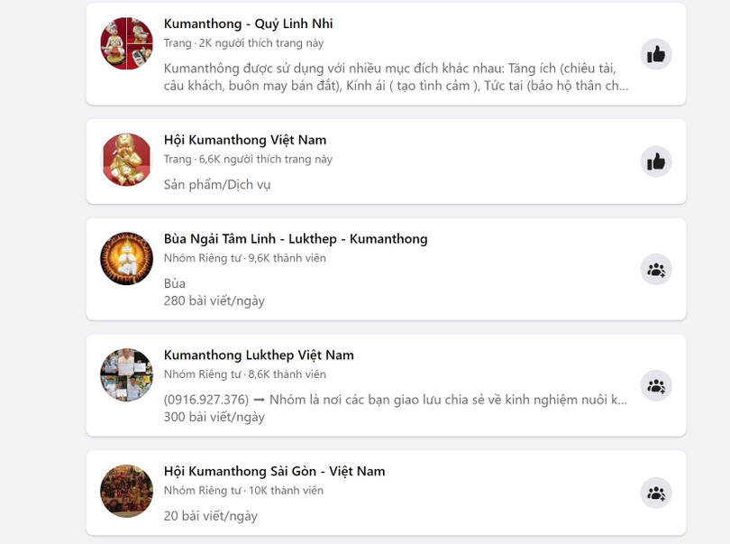 Hàng loạt hội nhóm trên Facebook được lập ra để bàn luận về Kumanthong. Hàng loạt hội nhóm trên Facebook được lập ra để bàn luận về Kumanthong.