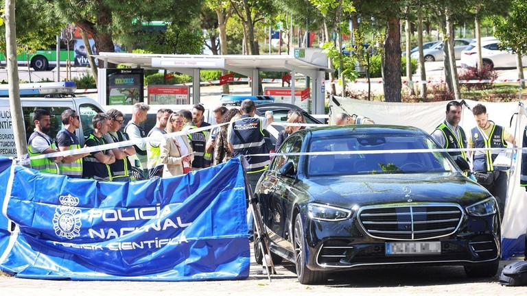 Hiện trường vụ giết người ở Pozuelo de Alarcon, Tây Ban Nha vào ngày 21/5, nơi chính trị gia người Ukraine Andrey Portnov được cho là đã bị bắn chết. Ảnh: Getty.