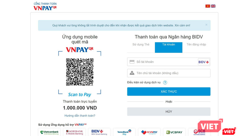 Website hỗ trợ nhiều phương thức ủng hộ khác nhau.
