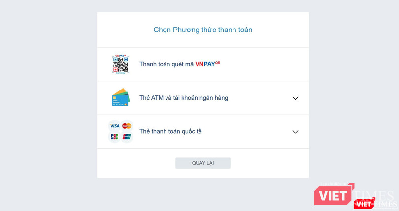 Website hỗ trợ nhiều phương thức ủng hộ khác nhau.
