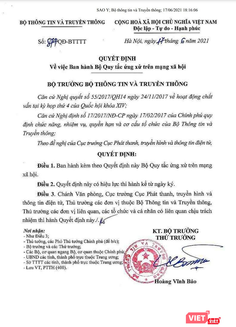 Quyết định của Bộ TT&amp;TT.