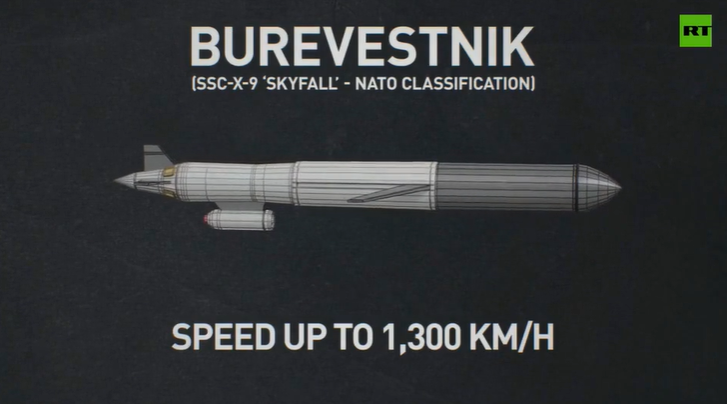 Tên lửa hành trình Burevestnik của Nga. Ảnh: RT.