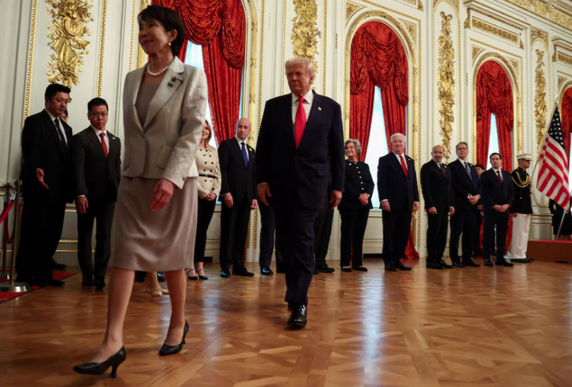 Tổng thống Mỹ Donald Trump và Thủ tướng Nhật Bản Sanae Takaichi tham dự cuộc họp song phương tại Cung điện Akasaka ở Tokyo, Nhật Bản, ngày 28/10. Ảnh: Reuters.