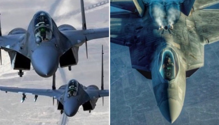 Chiến đấu cơ J-16 của Trung Quốc (trái) và F-22 của Mỹ. Ảnh: MW.