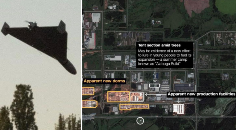 UAV Shahed 136 và ảnh vệ tinh cho thấy Nga mở rộng nhà máy Alabuga. Ảnh: MW.
