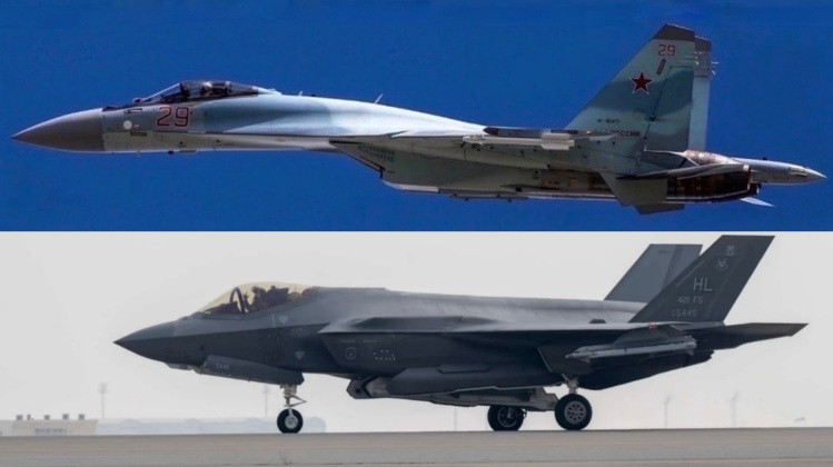 Máy bay chiến đấu Su-35 của Nga (trên) và F-35 của Mỹ. Ảnh: MW.