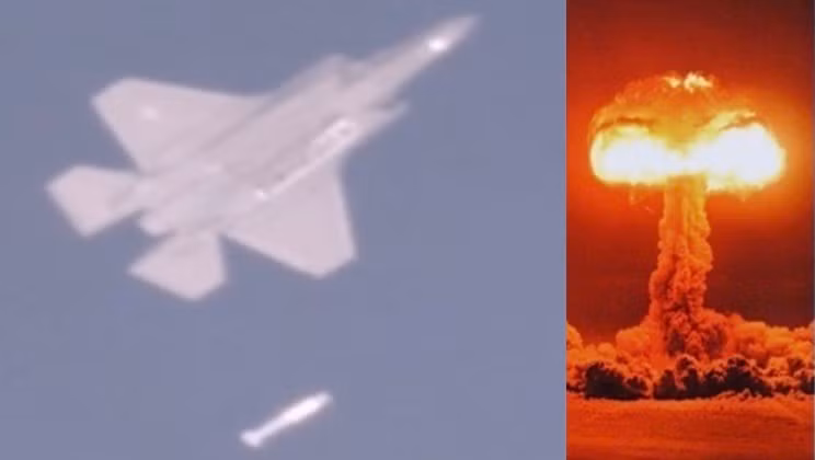 Máy bay F-35 thả bom B61 và một vụ nổ hạt nhân. Ảnh: MW.