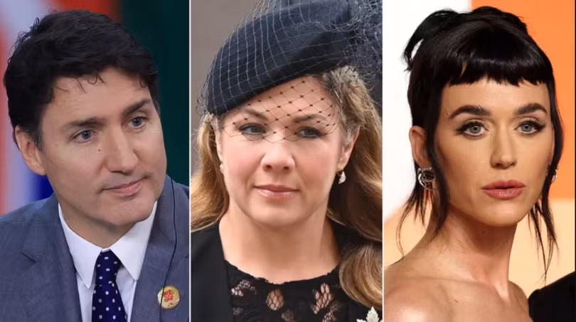 Cựu Thủ tướng Canada Justin Trudeau, bà Sophie Gregoire và nữ ca sĩ Katy Perry. Ảnh: AFP.