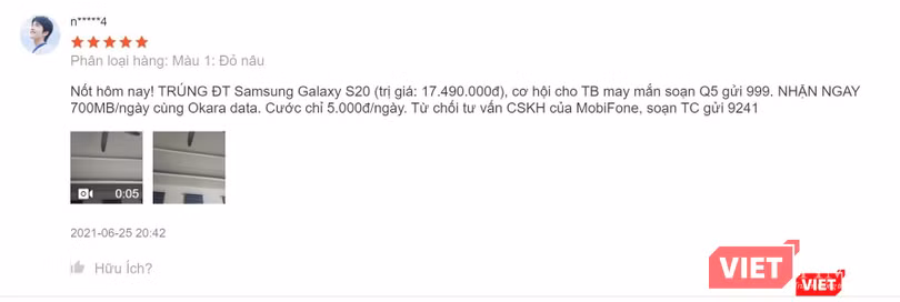 Đánh giá có kèm các nội dung quảng cáo không liên quan.