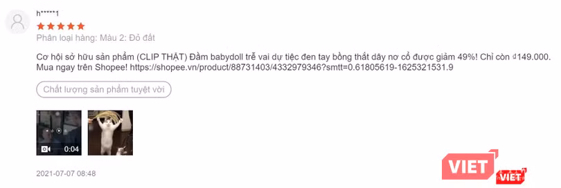 Đánh giá có kèm các nội dung quảng cáo không liên quan