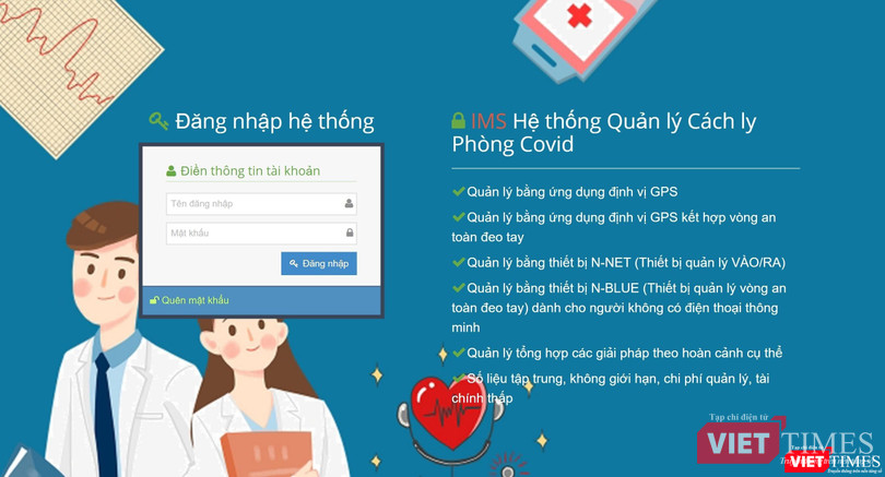 Giao diện Hệ thống quản lý cách ly phòng COVID-19.