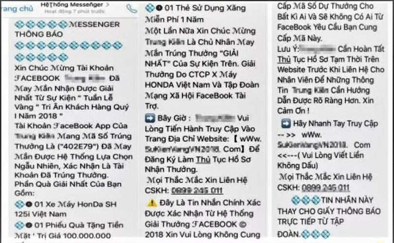 Người dùng cần cảnh giác với thủ đoạn lừa đảo trúng thưởng qua tin nhắn, mạng xã hội. Ảnh: Cục Cạnh tranh và Bảo vệ người tiêu dùng