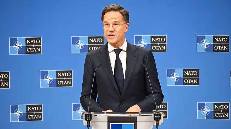 Tổng thư ký Mark Rutte tại trụ sở NATO vào ngày 4/4 tại Brussels, Bỉ. Ảnh: Getty.