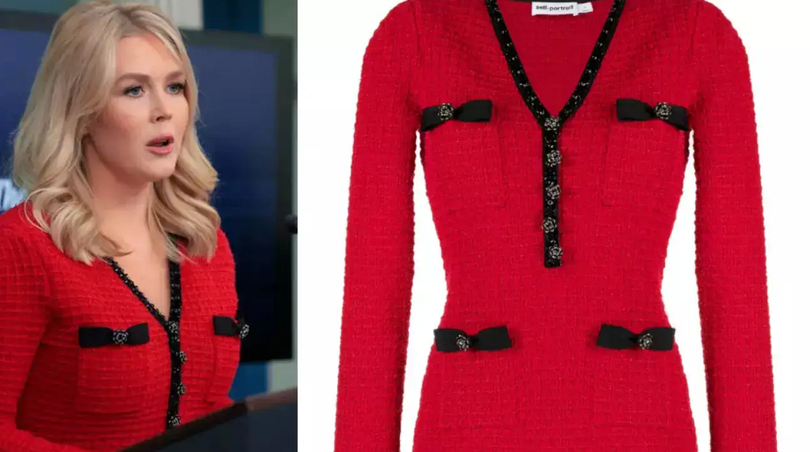 Thư ký báo chí Nhà Trắng Karoline Leavitt và bộ váy màu đỏ được cho là có nguồn gốc từ Trung Quốc. Ảnh: Times of India.