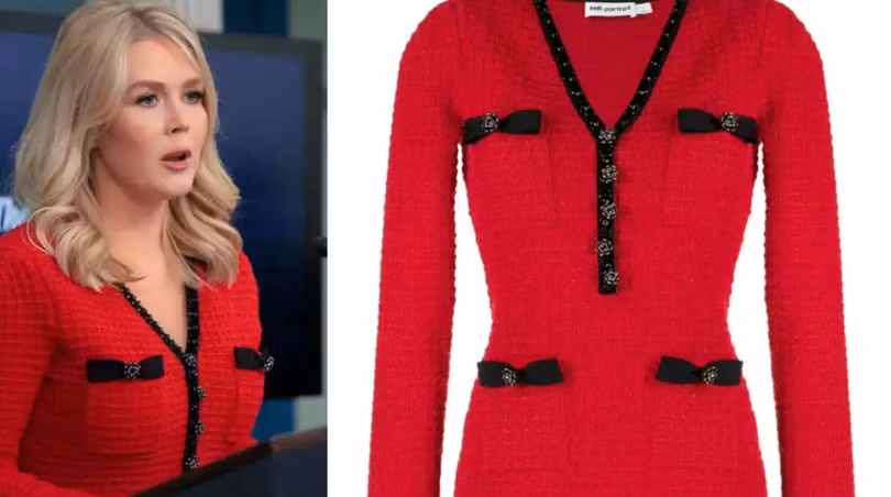 Thư ký báo chí Nhà Trắng Karoline Leavitt và bộ váy màu đỏ được cho là có nguồn gốc từ Trung Quốc. Ảnh: Times of India.