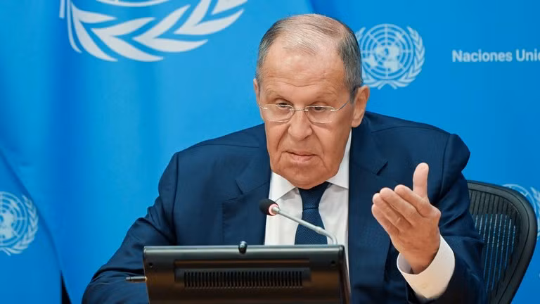Ngoại trưởng Nga Sergey Lavrov phát biểu tại cuộc họp báo ở trụ sở Liên hợp quốc ở New York, ngày 17/7 (Ảnh: Sputnik)