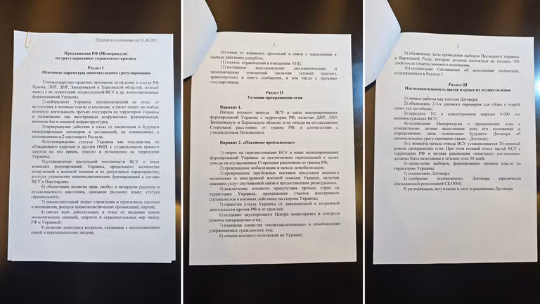 Văn bản cho thấy đề xuất hòa bình của phía Nga. Ảnh: RT.
