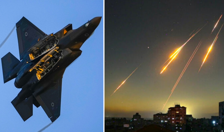Máy bay F-35 của Israel và tên lửa đạn đạo của Iran tấn công Israel. Ảnh: MW.