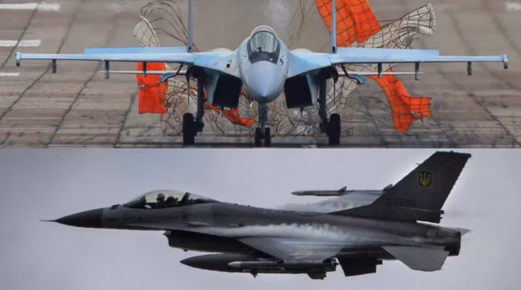 Su-35 của Nga (trên) và F-16 của Ukraine. Ảnh: MW.