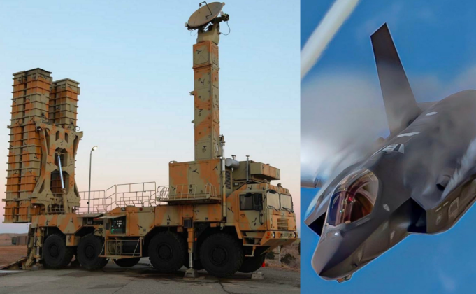 Hệ thống phóng và radar của hệ thống phòng không Bavar 373 (bên trái) và chiến đấu cơ F-35. Ảnh: MW.