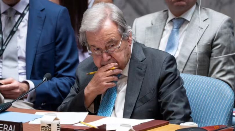 Tổng thư ký Liên Hợp Quốc Antonio Guterres tham dự cuộc họp của Hội đồng Bảo an Liên hợp quốc tại Thành phố New York vào ngày 22/6, sau cuộc tấn công của Mỹ vào các cơ sở hạt nhân của Iran. Ảnh: Reuters.