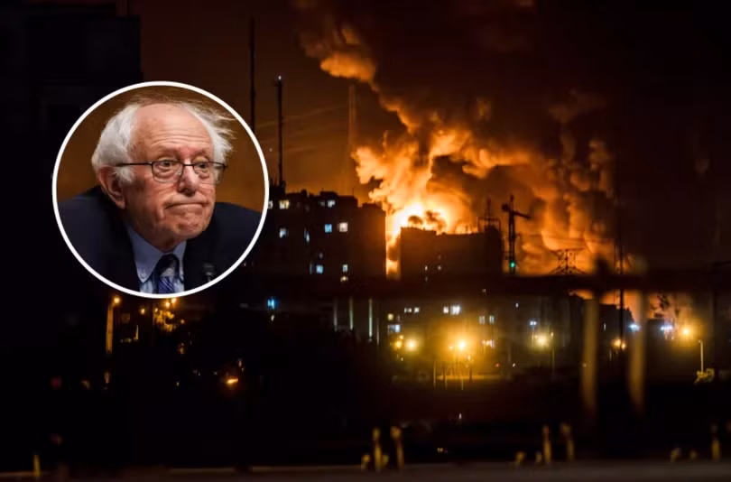 Khói bốc lên khi một địa điểm ở Tehran bốc cháy sau đòn tấn công của Israel hôm 15/6, và Thượng nghị sĩ Bernie Sanders, một đảng viên độc lập của bang Vermont. Ảnh: Newsweek.