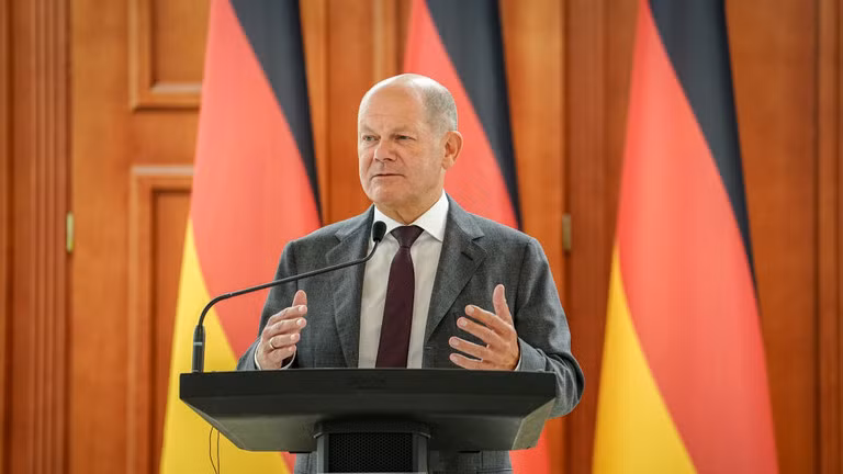 Thủ tướng Đức Olaf Scholz phát biểu tại Chisinau, Moldova ngày 21/8 (Ảnh: Getty)