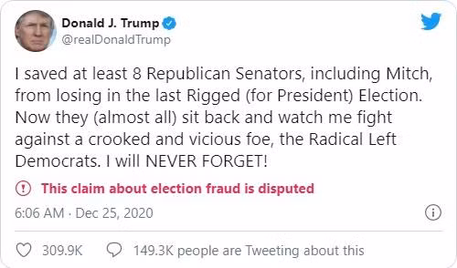 Ông Trump chỉ trích Mitch McConnell trên Twitter (Ảnh: Twitter) Ông Trump chỉ trích Mitch McConnell trên Twitter (Ảnh: Twitter)