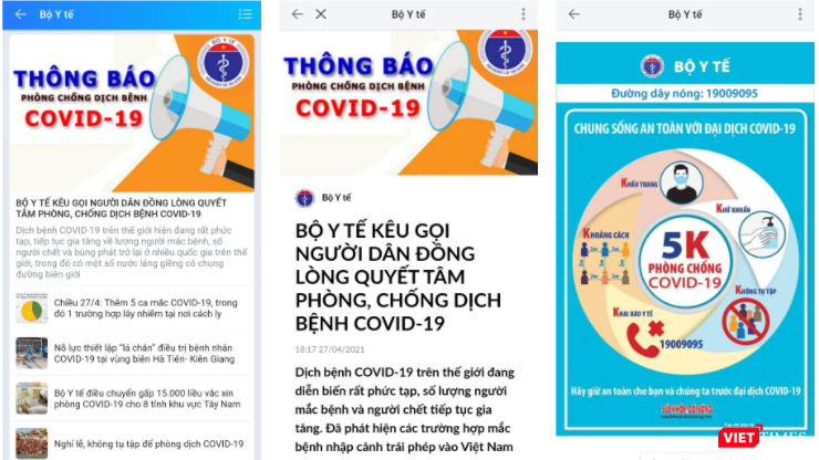 Khuyến cáo trên trang Zalo chính thức của Bộ Y tế.
