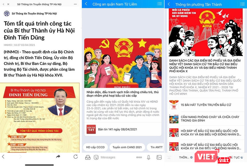 Các thông tin về bầu cử đại biểu Quốc hội và đại biểu HĐND trên các tài khoản Zalo.