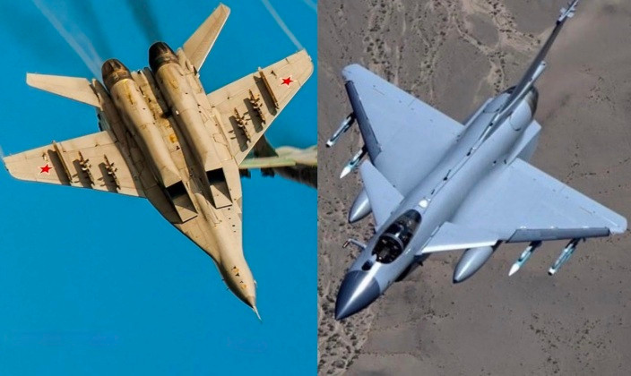 Chiến đấu cơ MiG-29 (trái) do Nga sản xuất và J-10C của Trung Quốc. Ảnh: MW.
