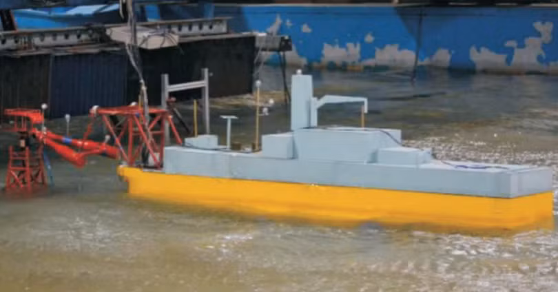 Mô hình nhà máy điện hạt nhân nổi được đem ra thử nghiệm (Ảnh: CGN) Mô hình nhà máy điện hạt nhân nổi được đem ra thử nghiệm (Ảnh: CGN)